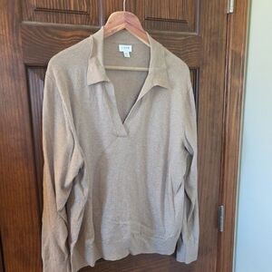 J. Crew Factory Women's Tan V-Neck Open Collar Sweater